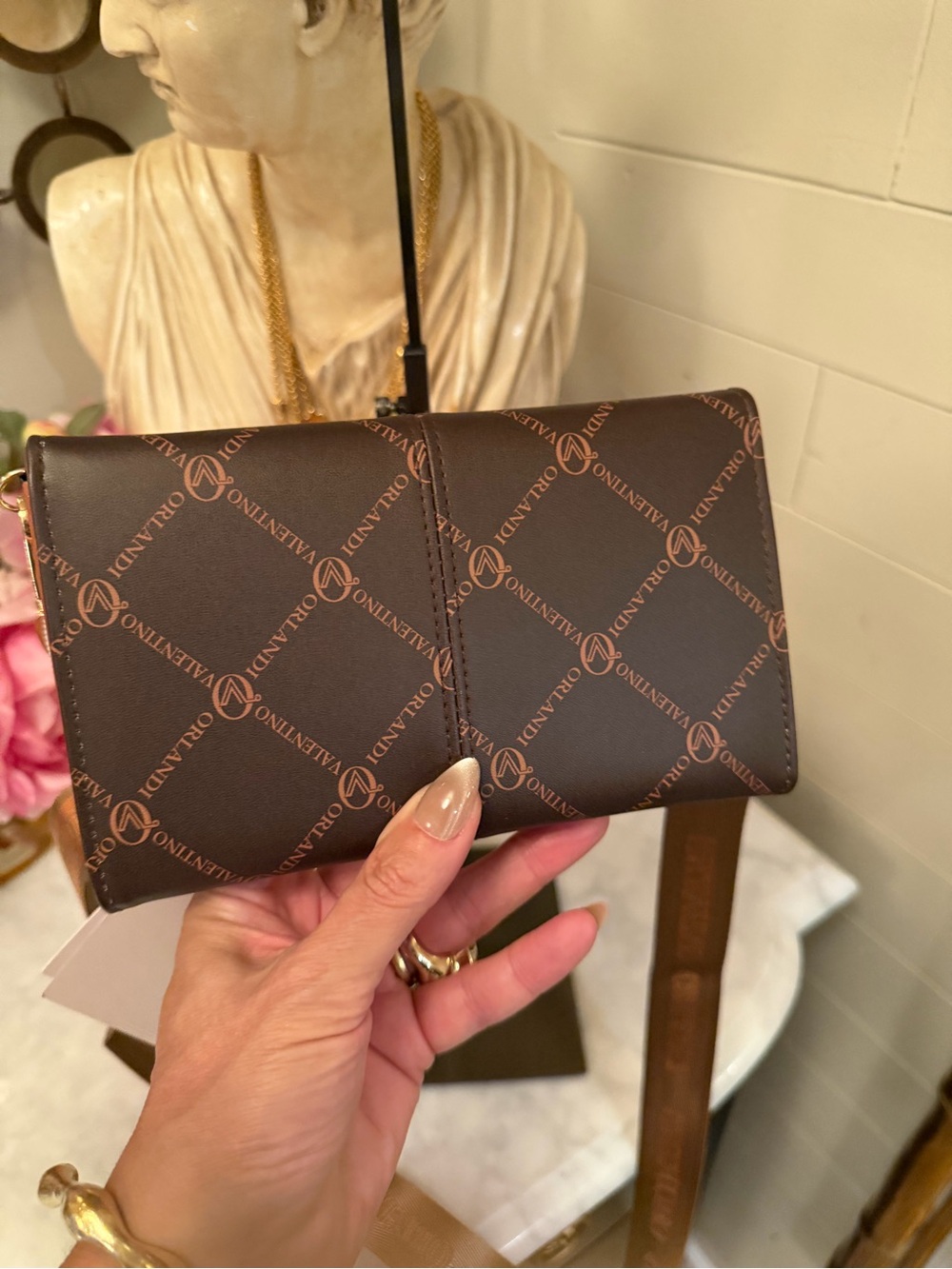 Valentino Orlandi Chocolate Brown Logo Crossbody Bag with Gold Hardware NWT - Picture 10 of 14